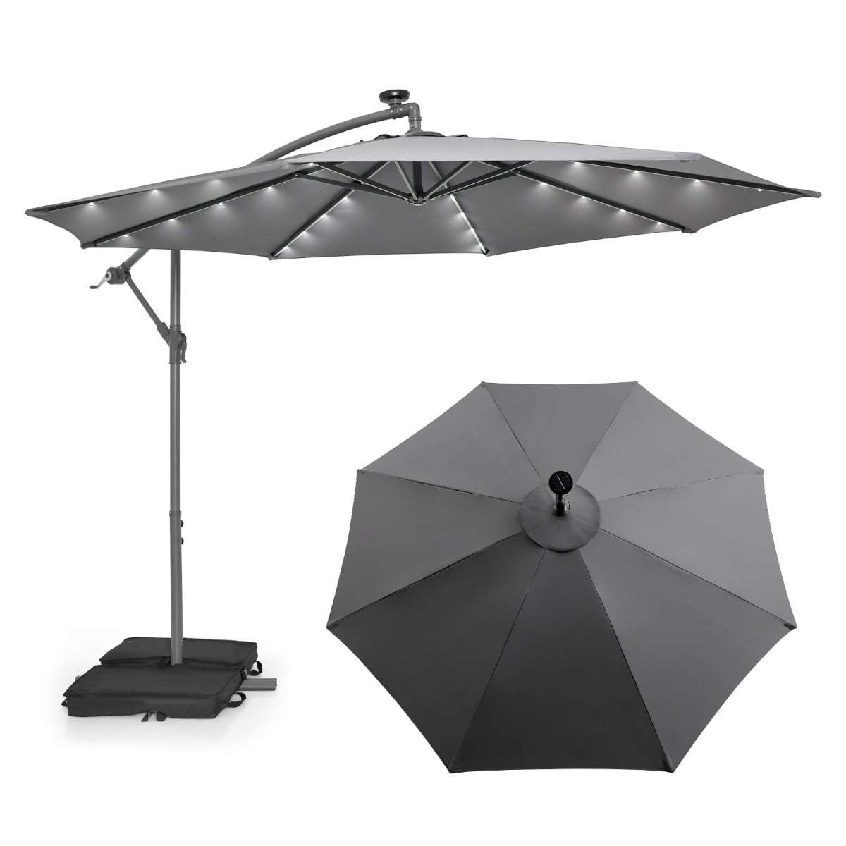 300 cm terrasseparasol med solcelledrevne LED-lys og UV-beskyttelse