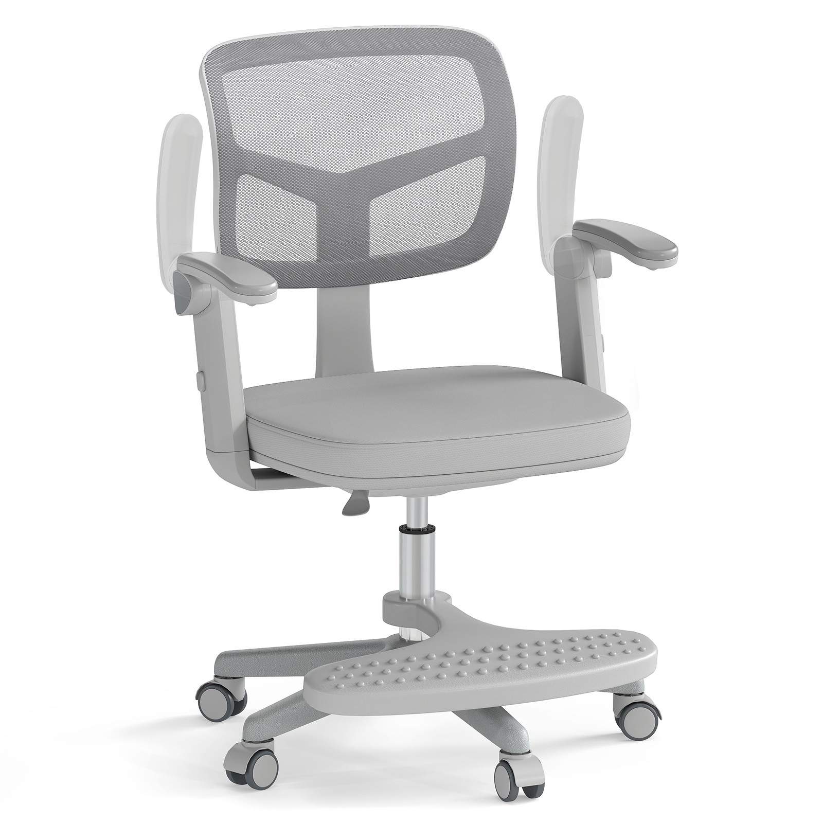 Justerbar børnekontorstol – grå, ergonomisk, drejelig