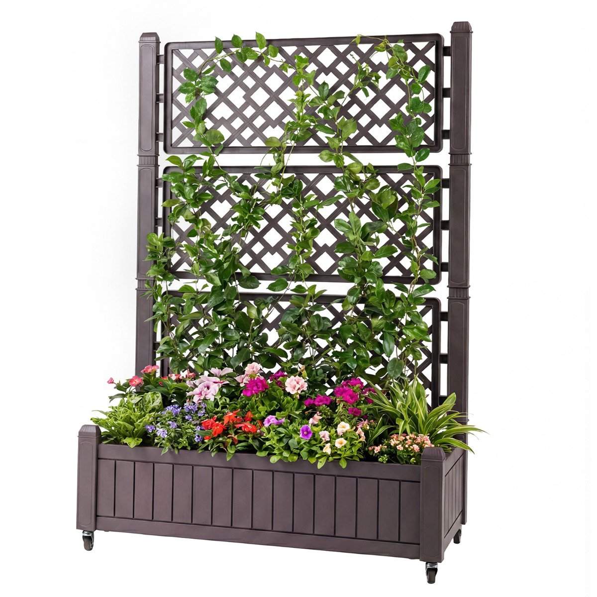 Mobil plantekasse med espalier og dræning – brun