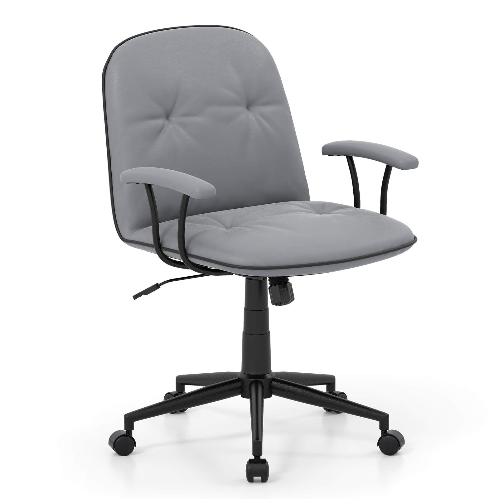 Ergonomisk kontorstol i kunstlæder med polstrede armlæn, grå