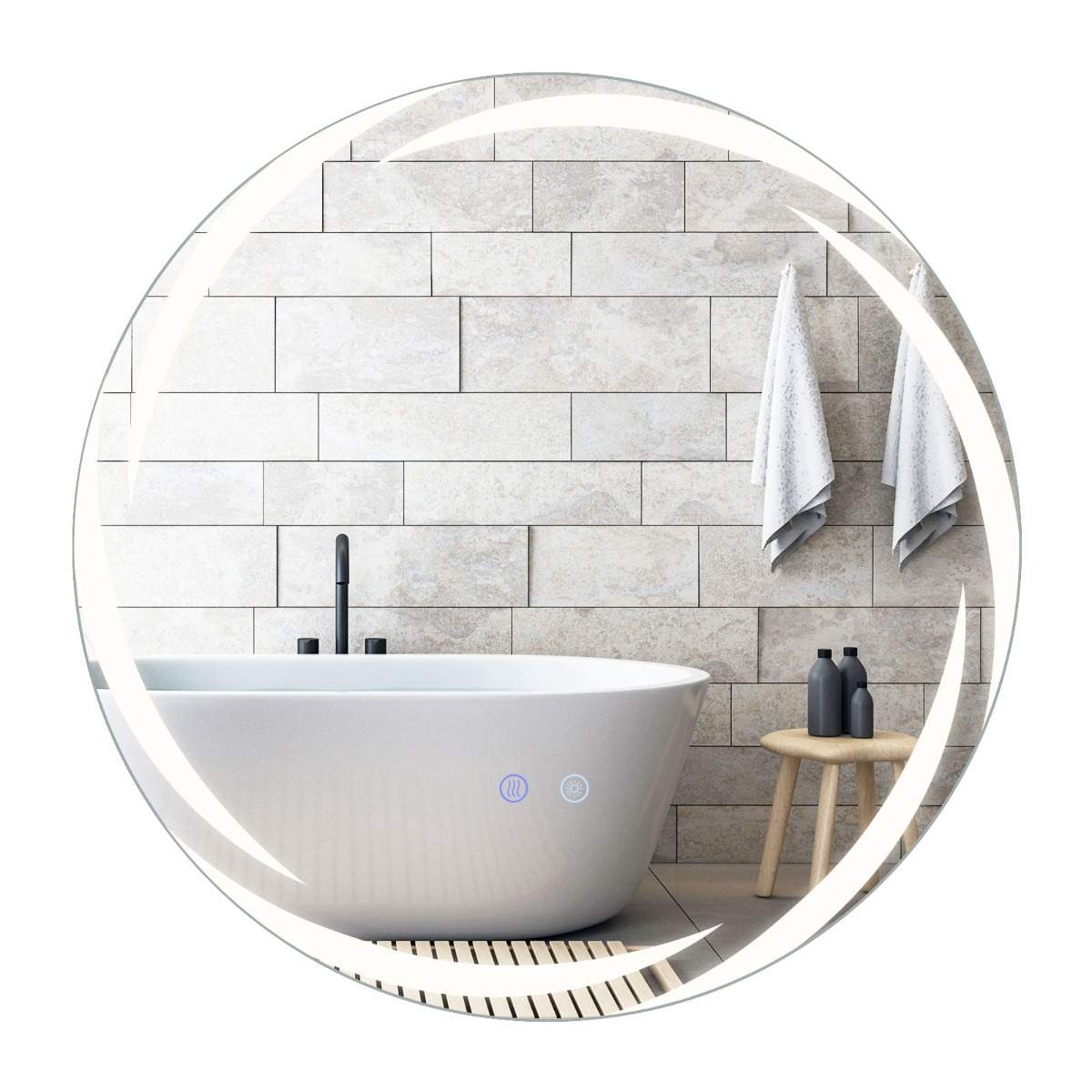 Rundt LED-badeværelsesspejl – 60 cm, antidug, dæmpbar