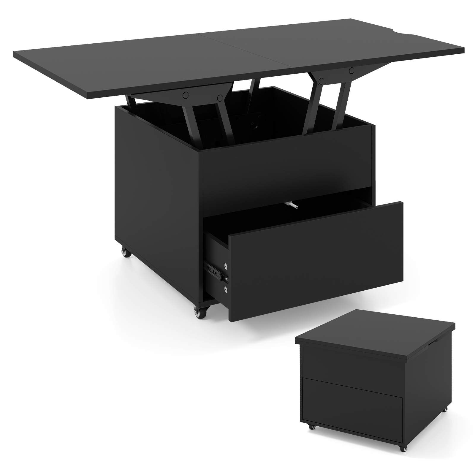 Sofabord med løftefunktion og opbevaring – sort, 3-i-1-design