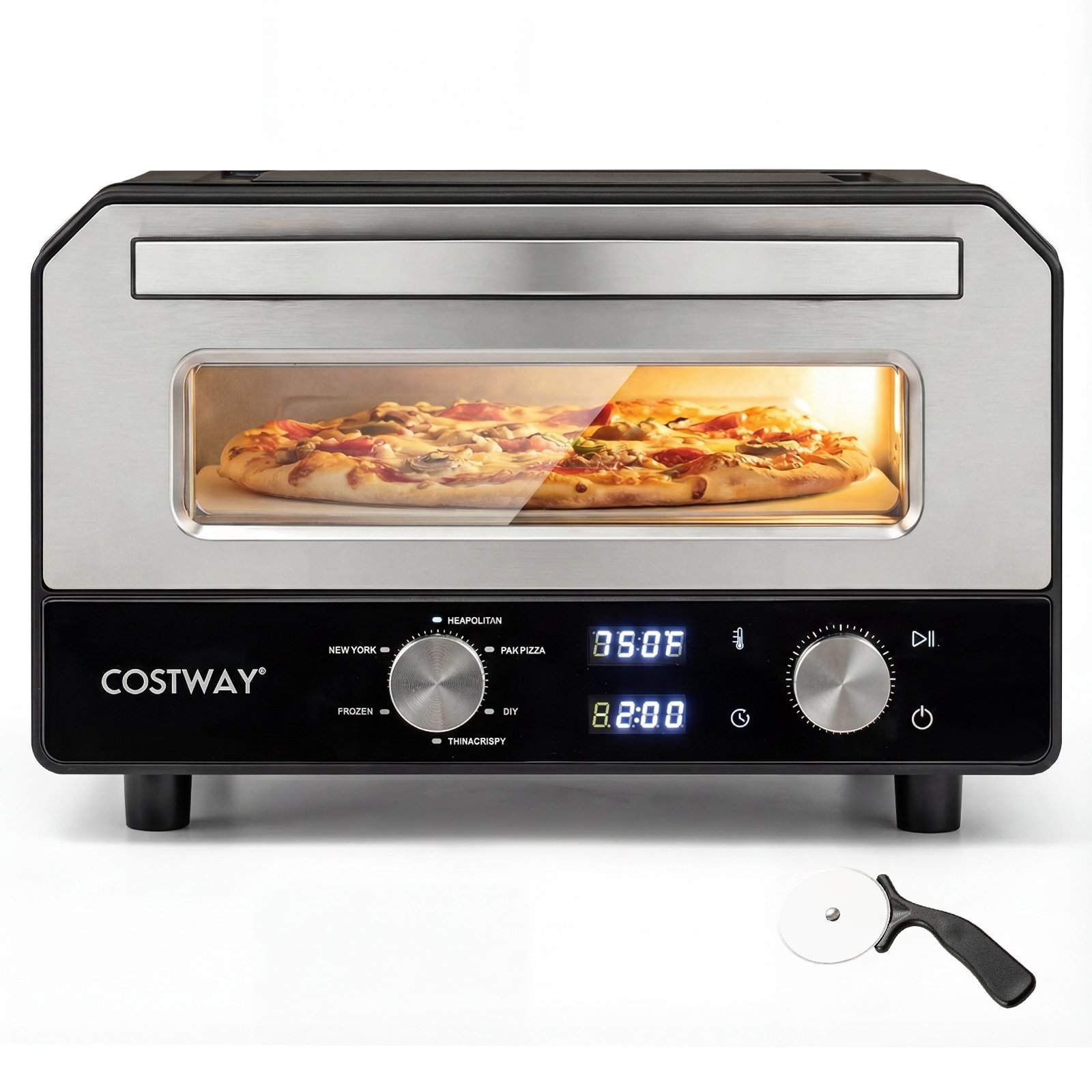 Elektrisk indendørs pizzaovn – 30 cm, 6 forudindstillinger, 1700 W