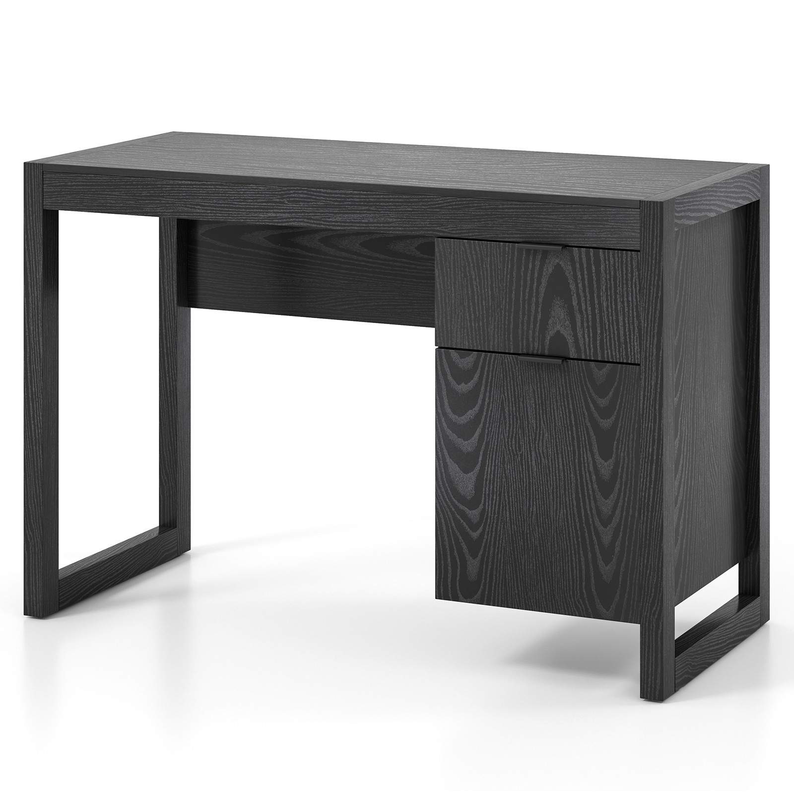 Sort computerbord med opbevaringsskab – pladsbesparende design