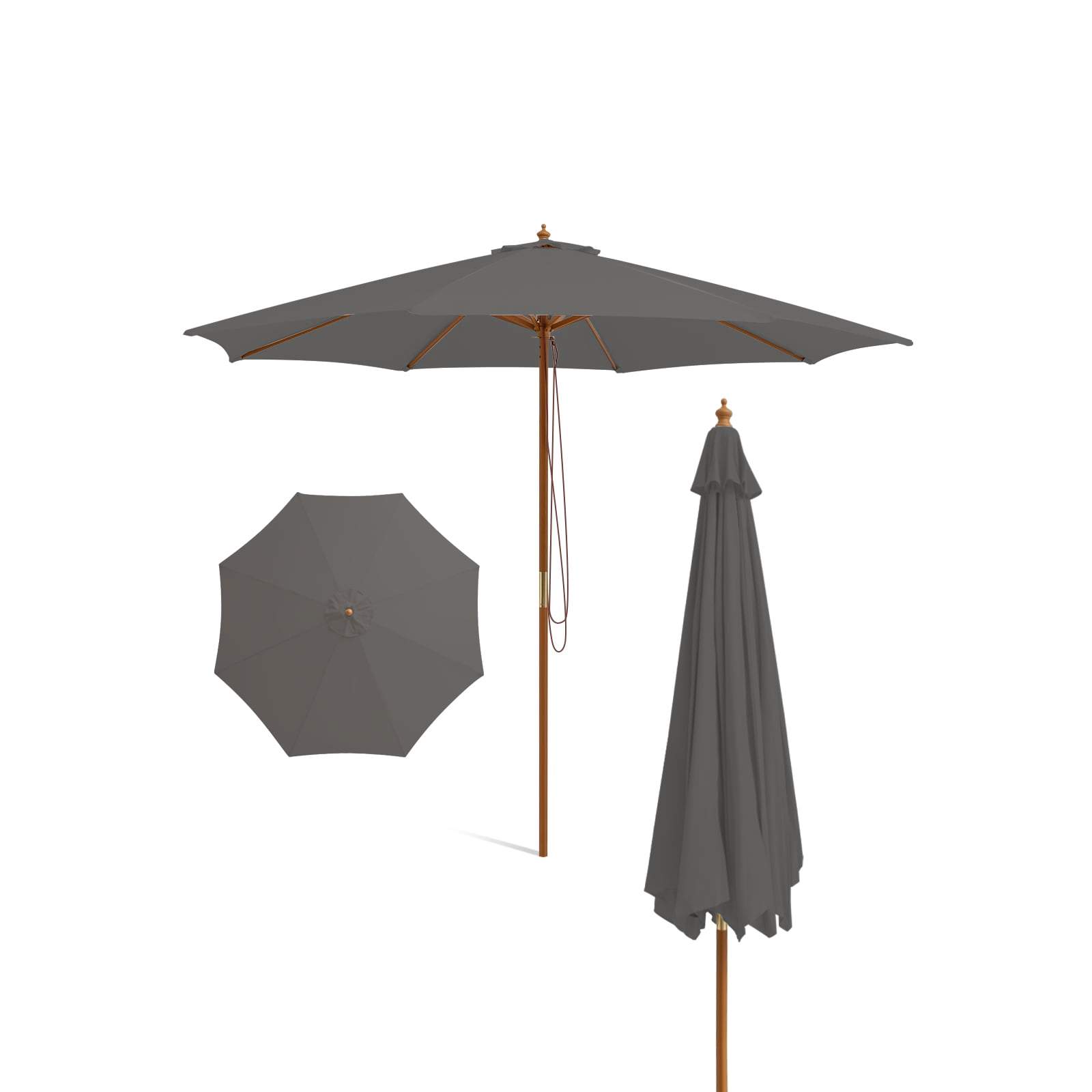 Stor 300 cm træparasol – justerbar højde
