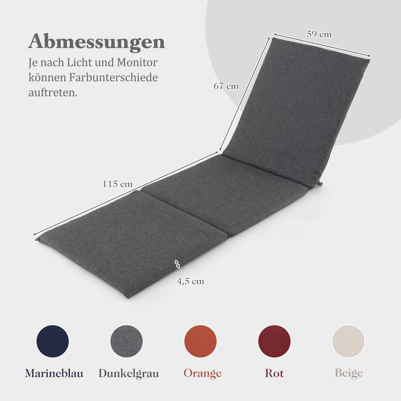 Udendørs lænestolshyndesæt – mørkegrå, skumpolstret, 182x59 cm
