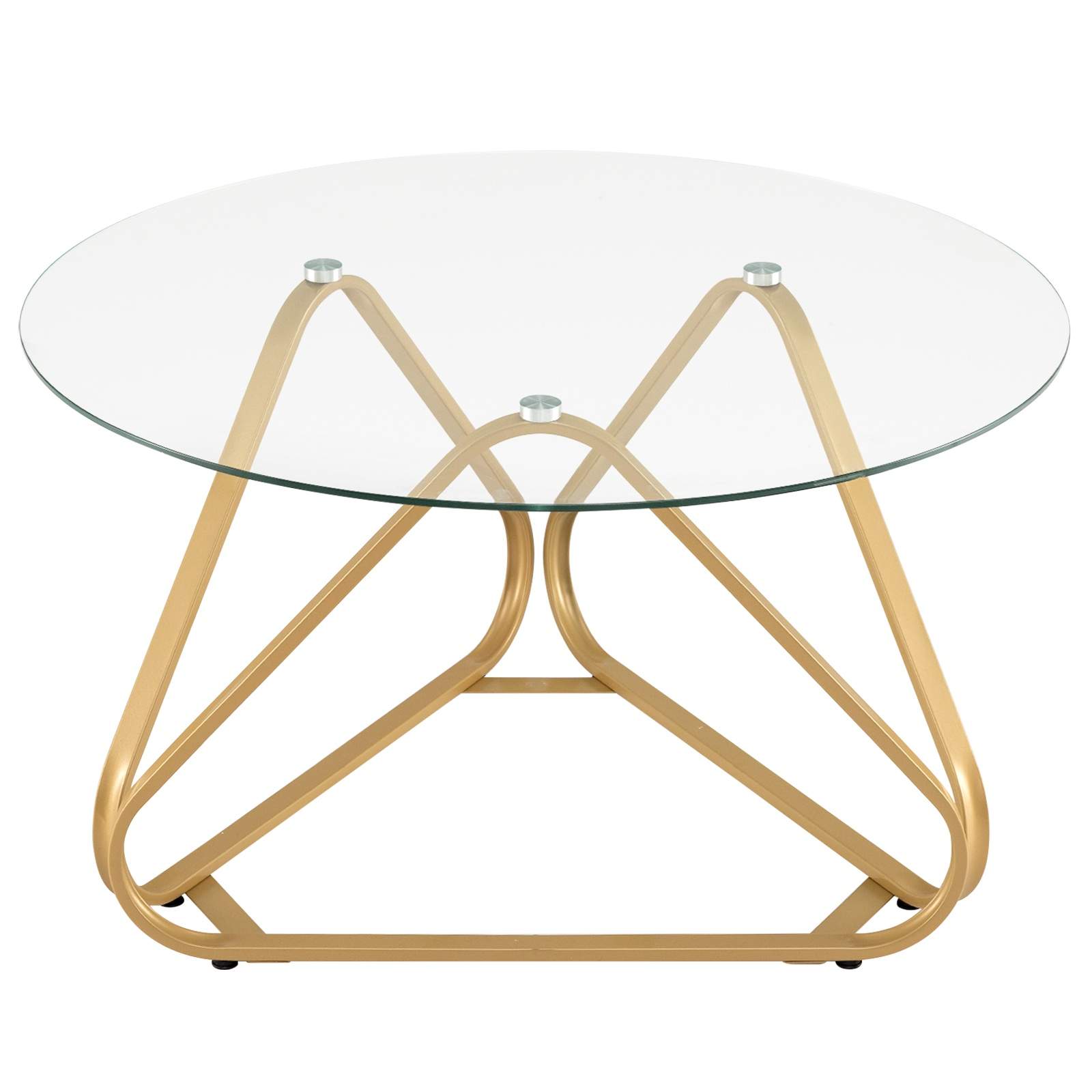 Rundt sofabord i glas – 80 cm, guldmetalramme