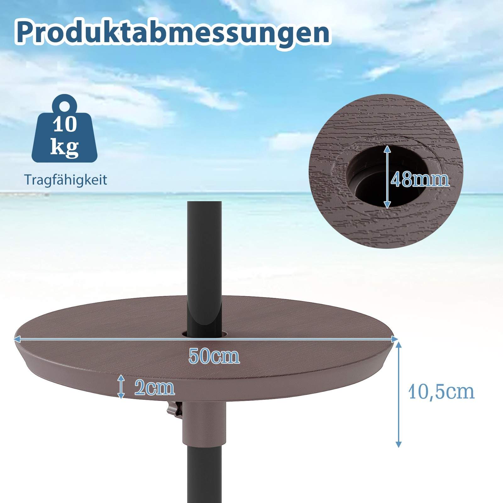 Justerbart parasolbord til terrassen – passer til stænger på 38-48 mm