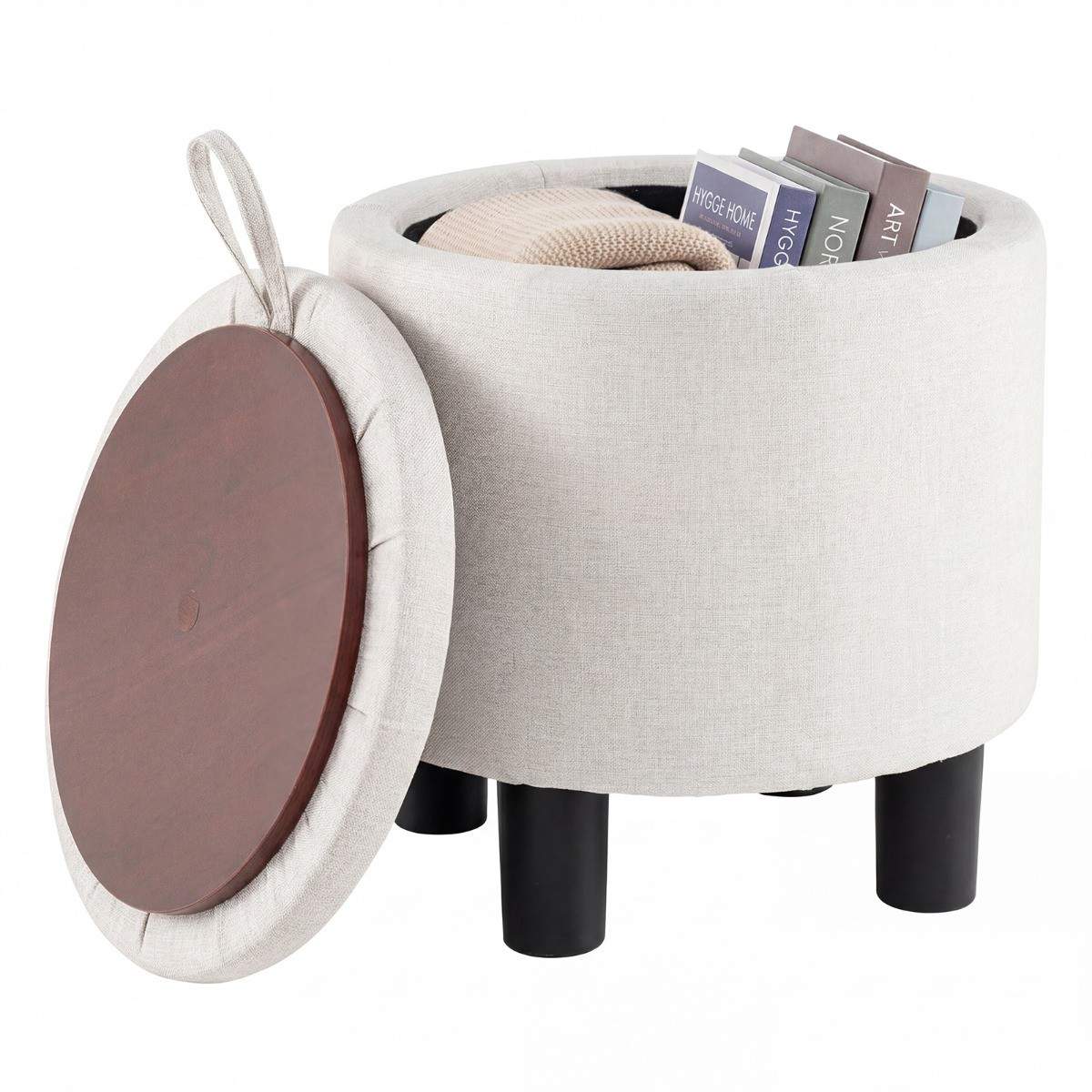 Rund linnedpuf med opbevaring – Beige, 38 cm