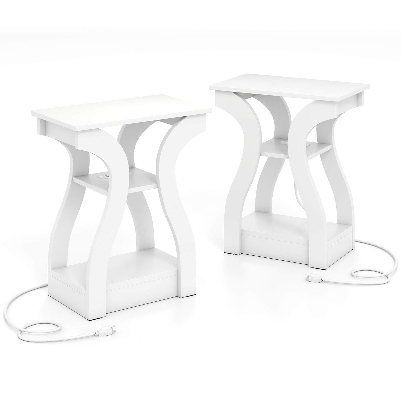 Hvide sideborde med ladestation – 3-etagers design