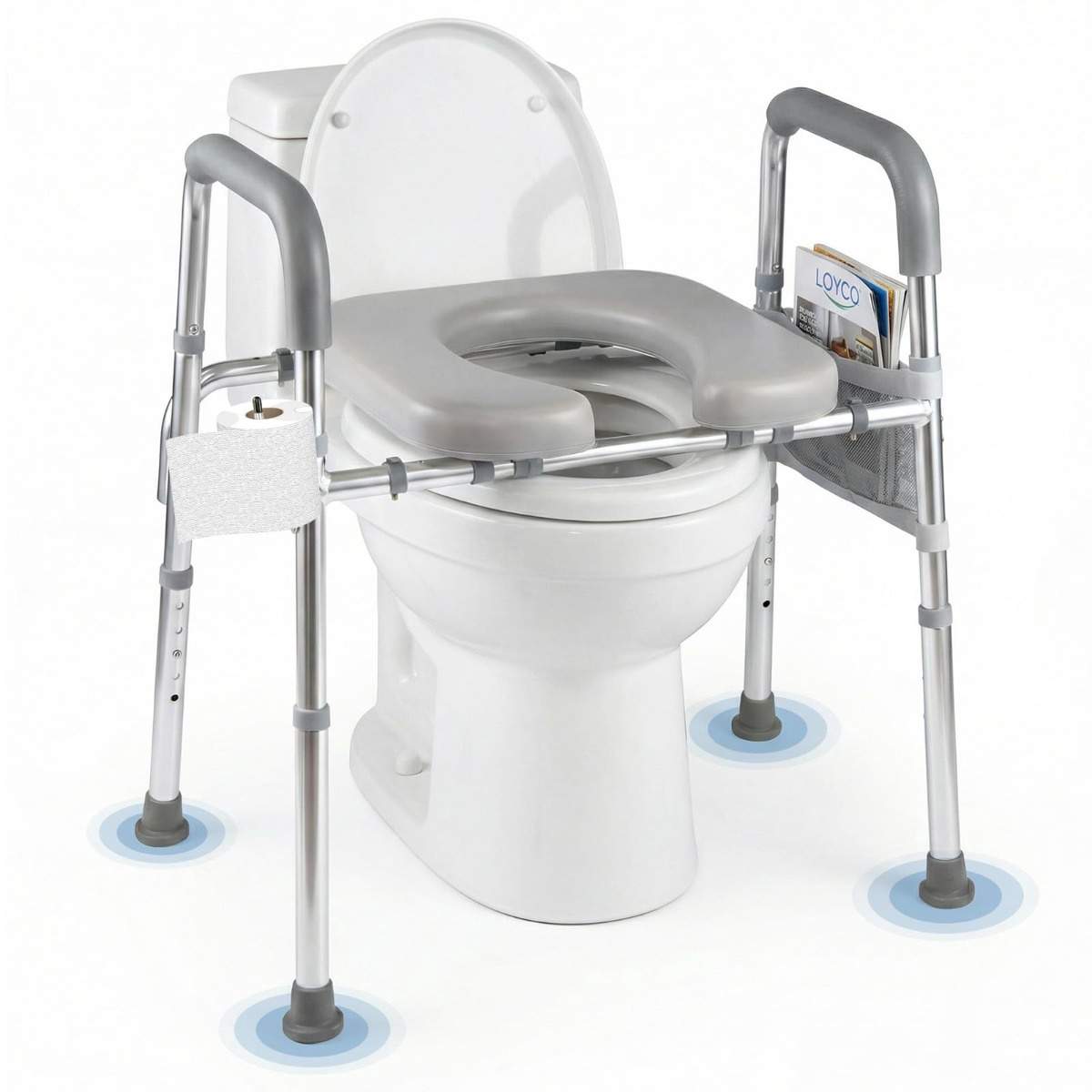 Hævet toiletsæde med håndtag – justerbart og polstret