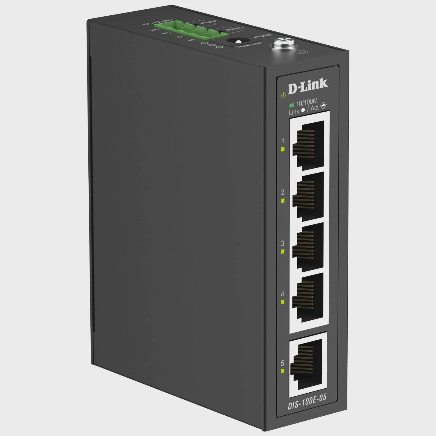 5-ports industriel Ethernet-switch, dobbelt strømforsyning, overspændingsbeskyttet