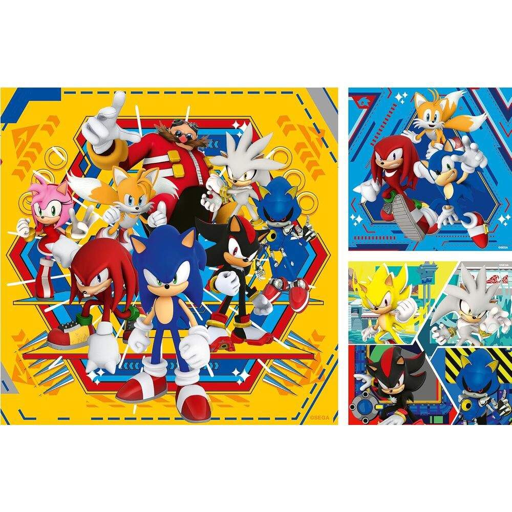 Sonic the Hedgehog puslespil 3 x 49 brikker