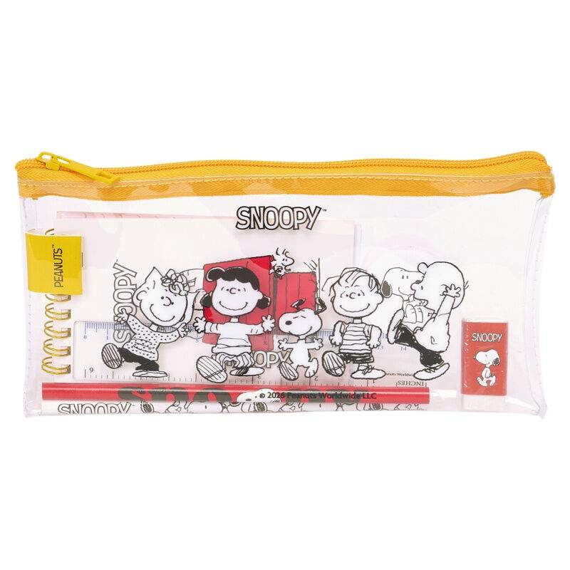 Snoopy penalhussæt – lineal, blyanter, notesblok inkluderet