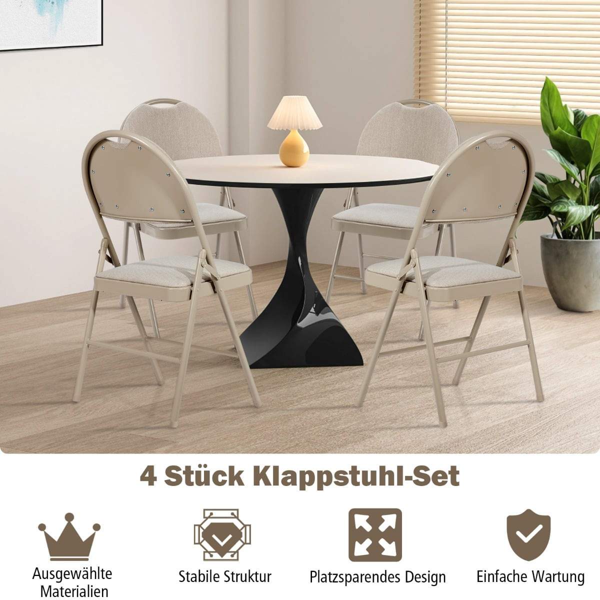Beige hopfällbara metallstolar, set om 4 – vadderade säten | Hem & Hobby | Pryloteket