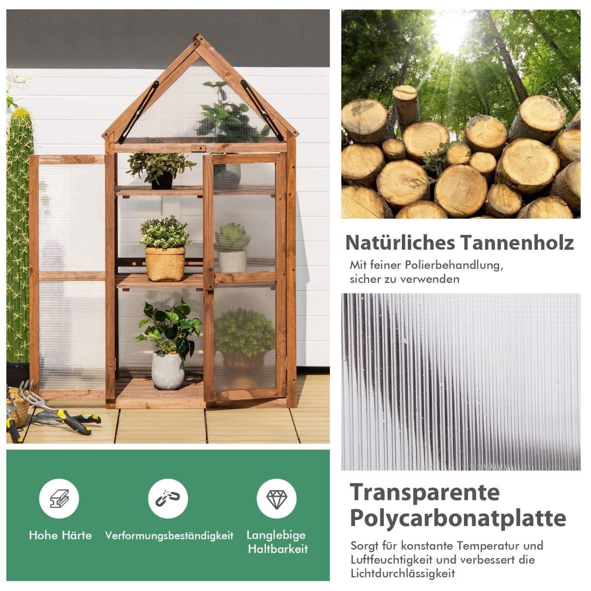Bärbart miniväxthus i trä med 3 våningar och hyllor | Hem & Hobby | Pryloteket