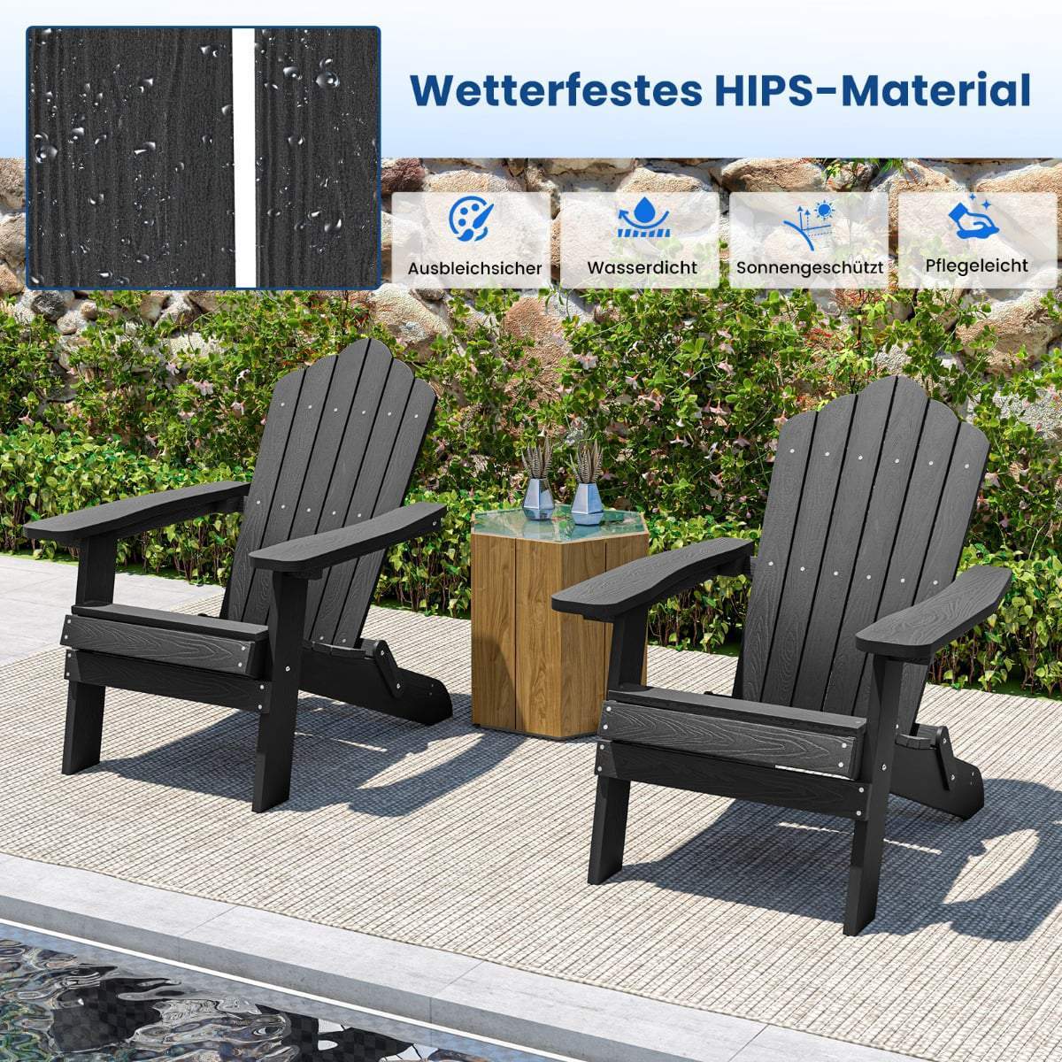 Sammenklappelig Adirondack-stol – Vejrbestandig sort HIPS