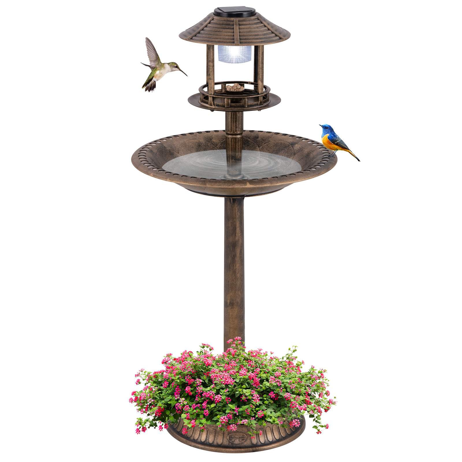 Solcellsdrivet fågelbad med LED-ljus och planteringslåda – Brons | Hem & Hobby | Pryloteket