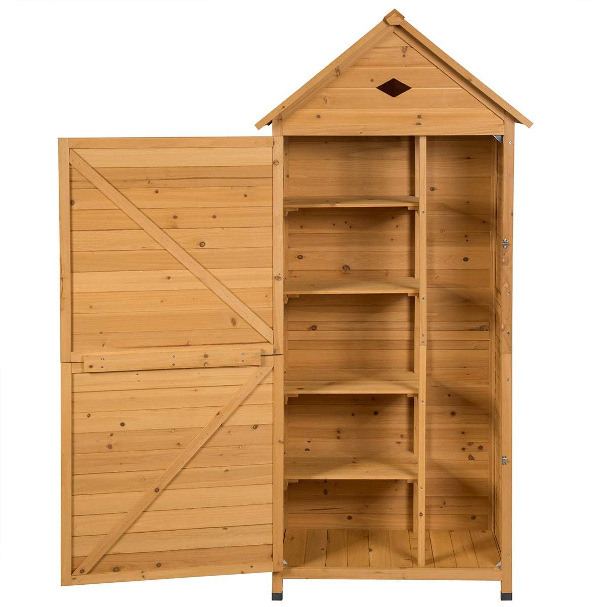 Udendørs haveskur i træ med 5 hylder – 70x35,5x160 cm
