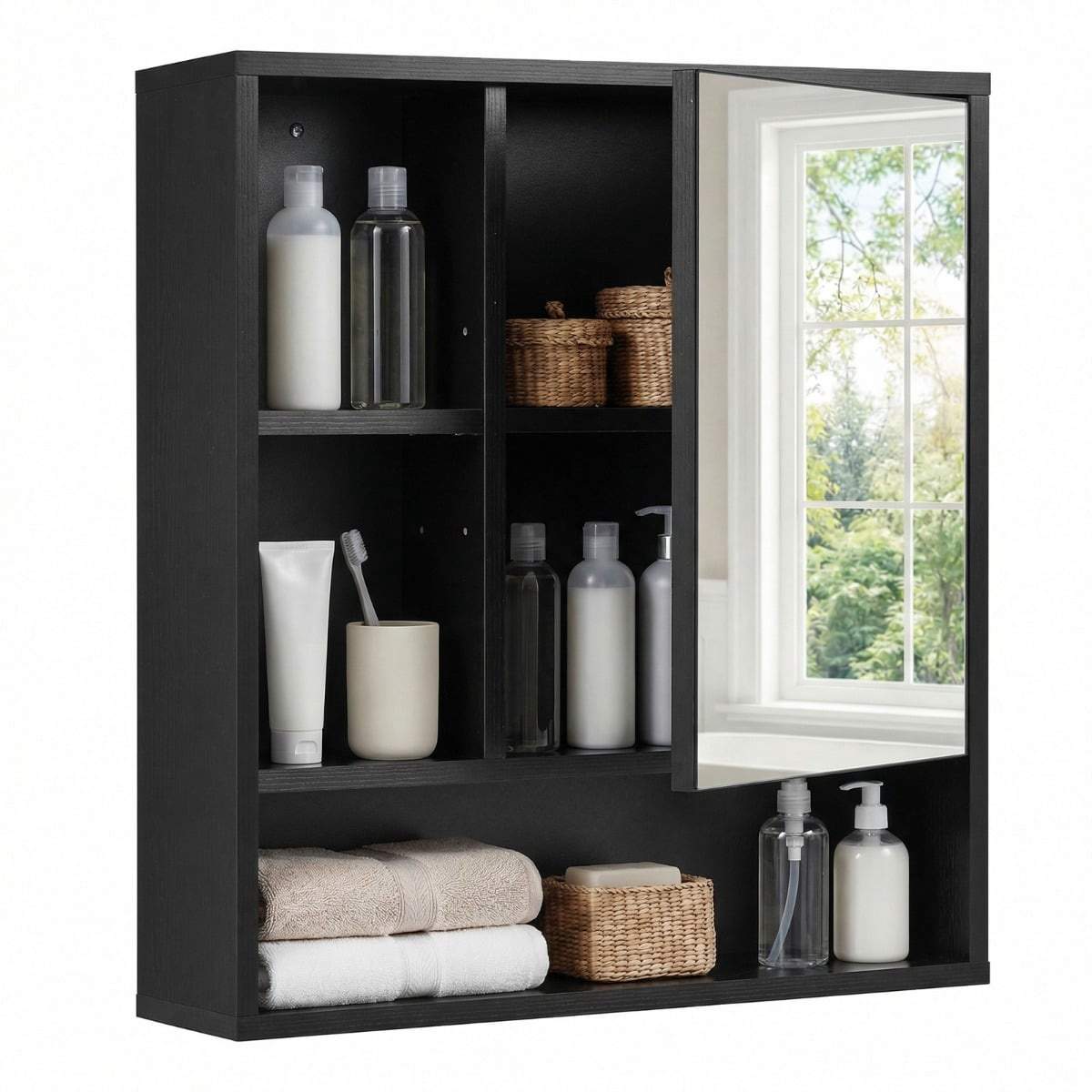 Spegelskåp för badrum – svart, justerbara hyllplan, 55x16x61 cm | Hem & Hobby | Pryloteket