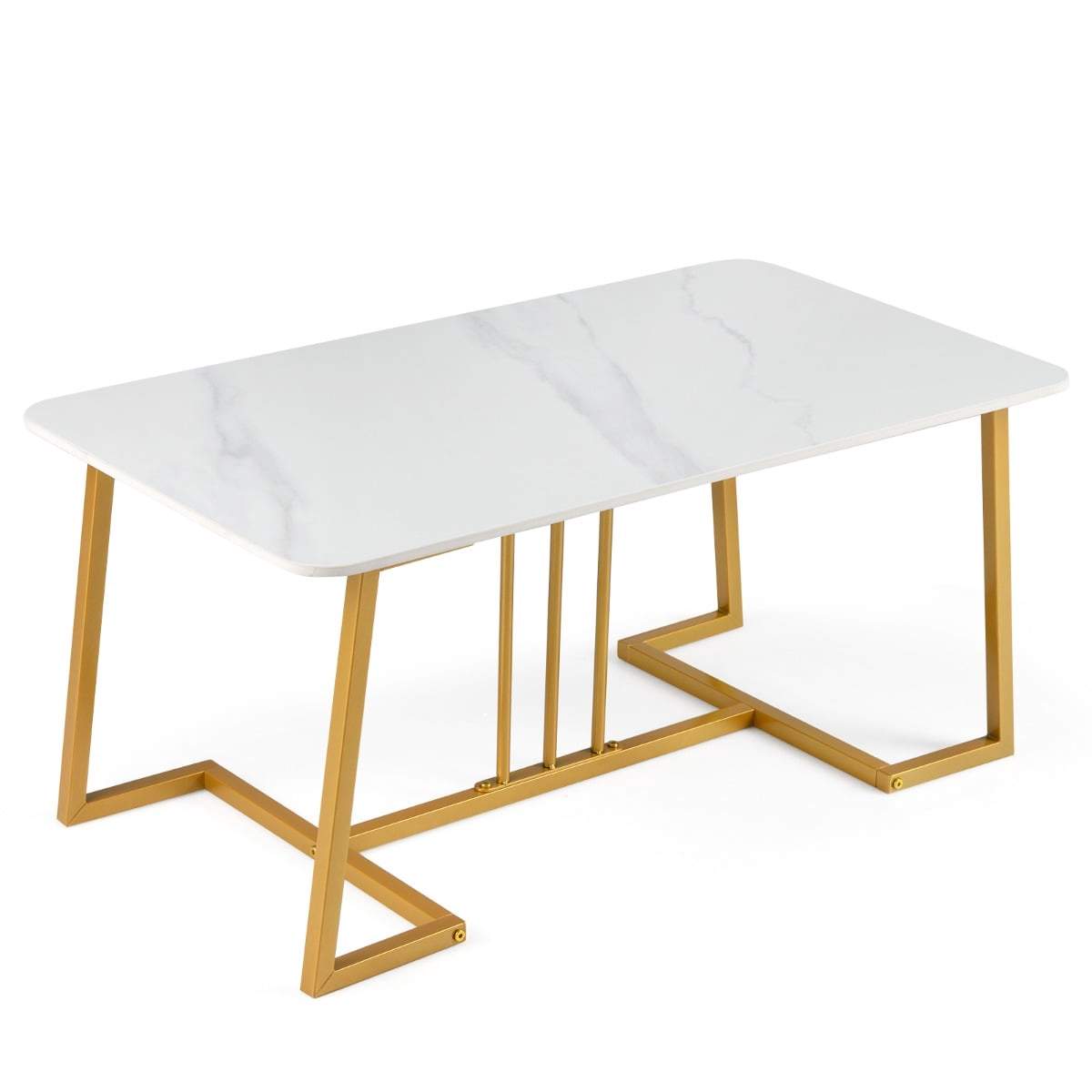 Sofabord, kunstmarmor, 90 cm, hvid og guld