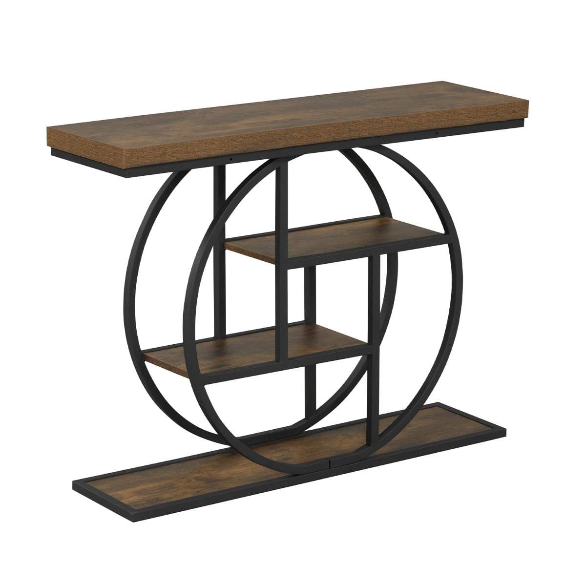 Smalt konsolbord med hylder – industriel brun
