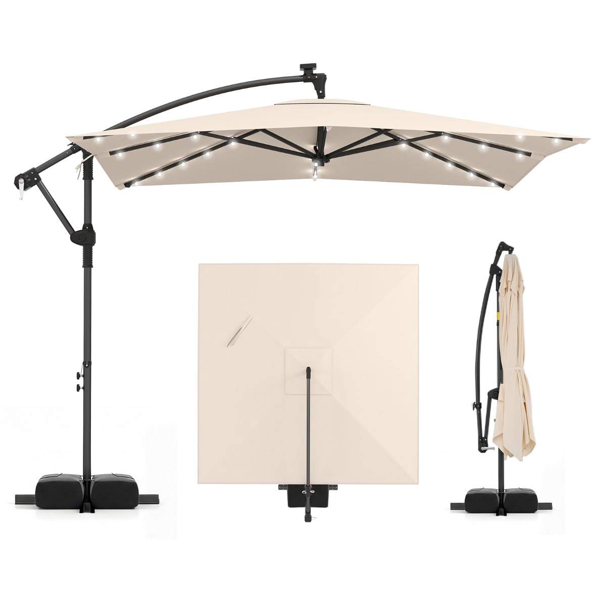 Rektangulärt parasoll med stativ, LED-lampor och vev | Hem & Hobby | Pryloteket