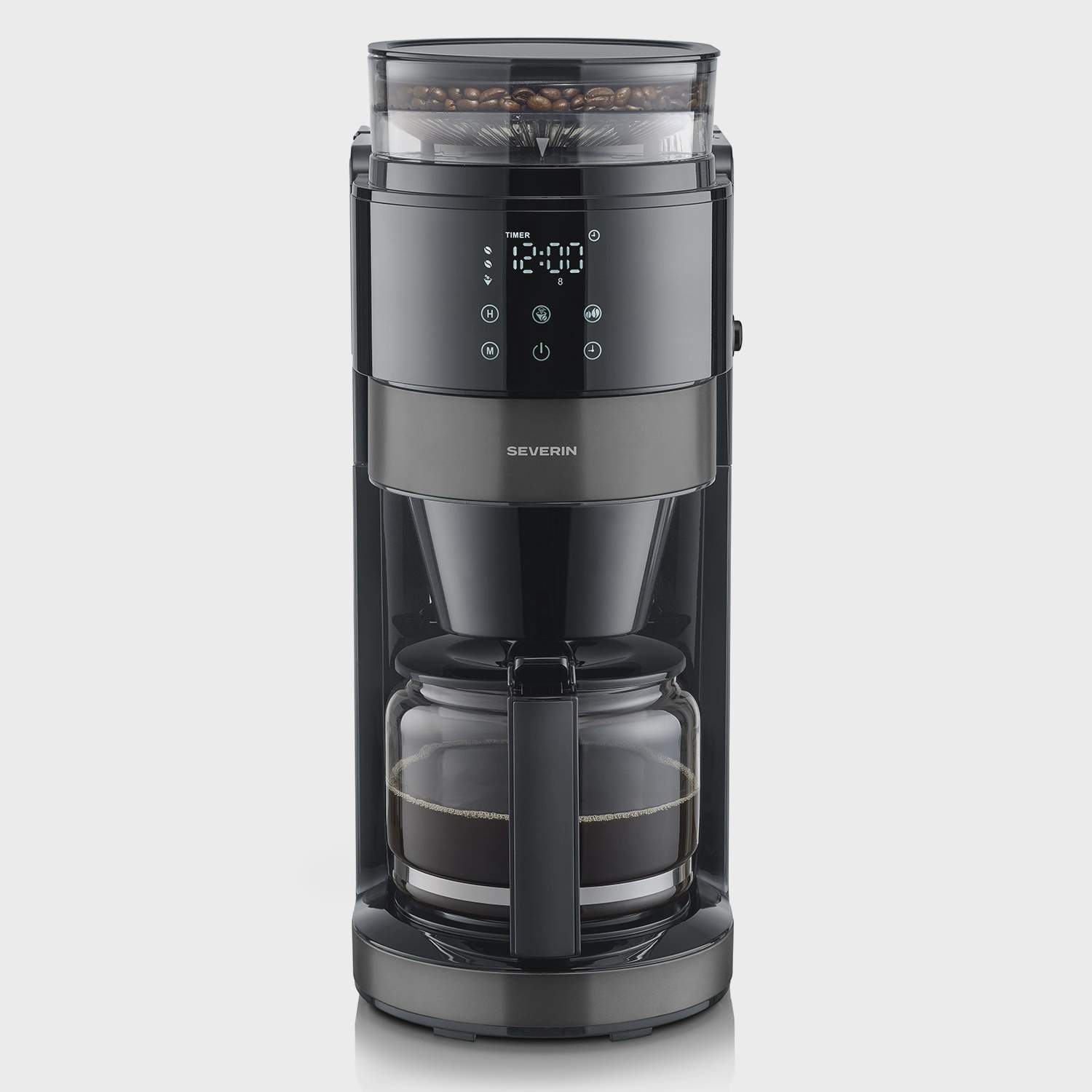 Kaffebryggare med kvarn, 10 koppar, mörk rostfri, timer | Hem & Hobby | Pryloteket