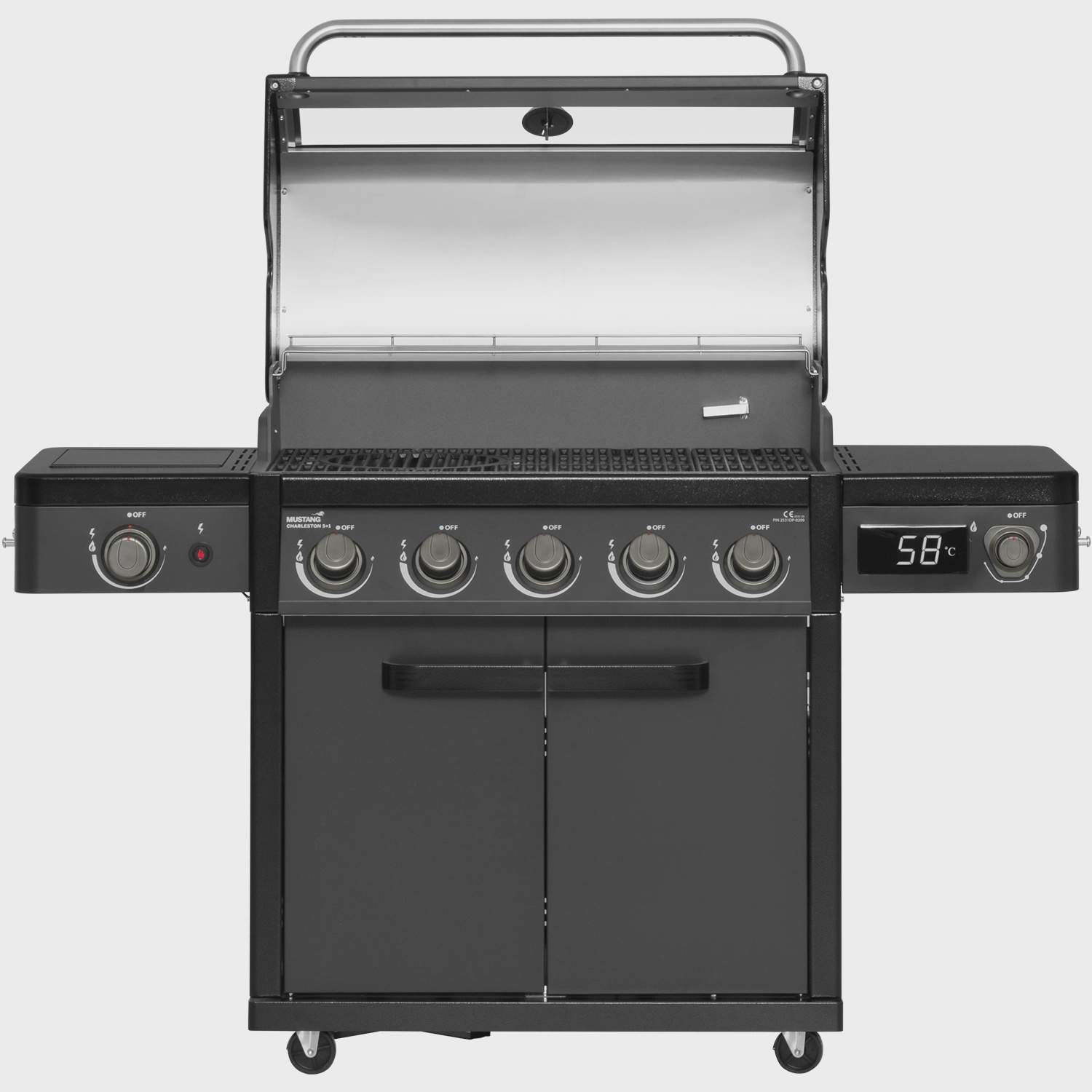 Gasgrill med termostat, 5 brændere, infrarød sidebrænder
