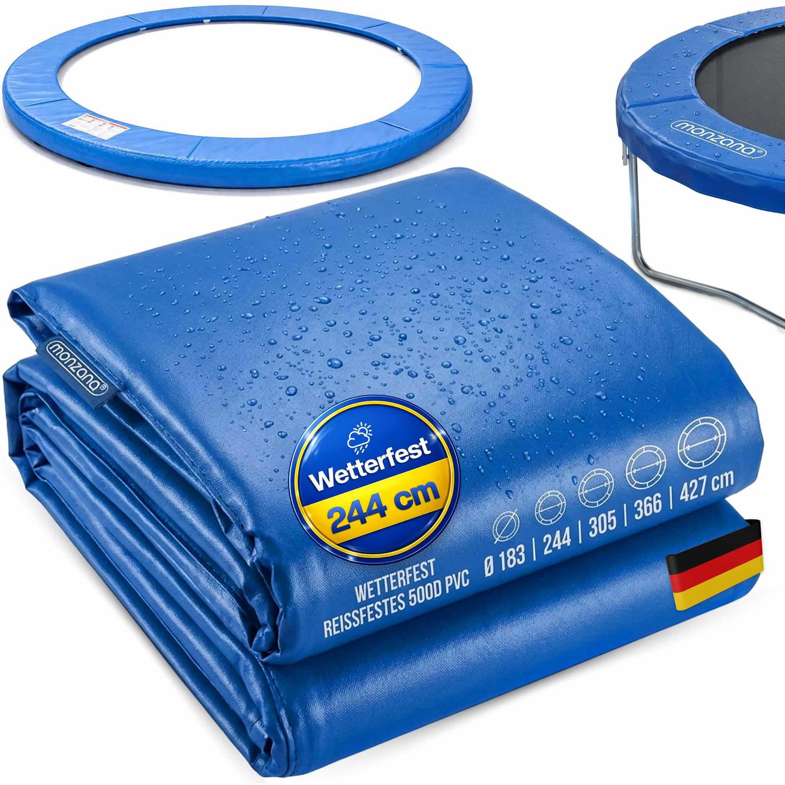 Trampolinfjederbetræk, blå PVC, 1,8-4,2 m, 15 mm polstring
