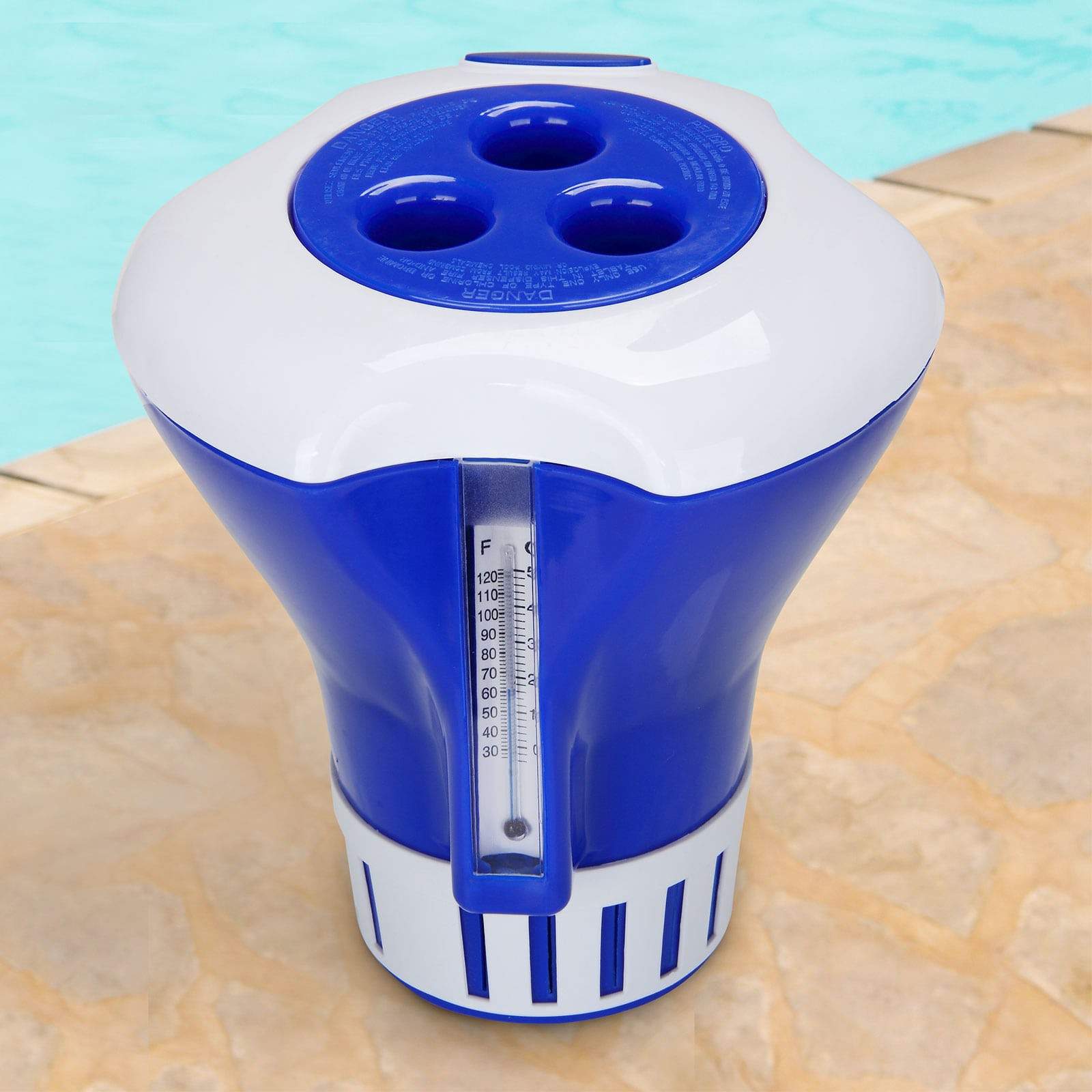 Klordispenser med termometer – 17 cm, blå/vit | Hem & Hobby | Pryloteket