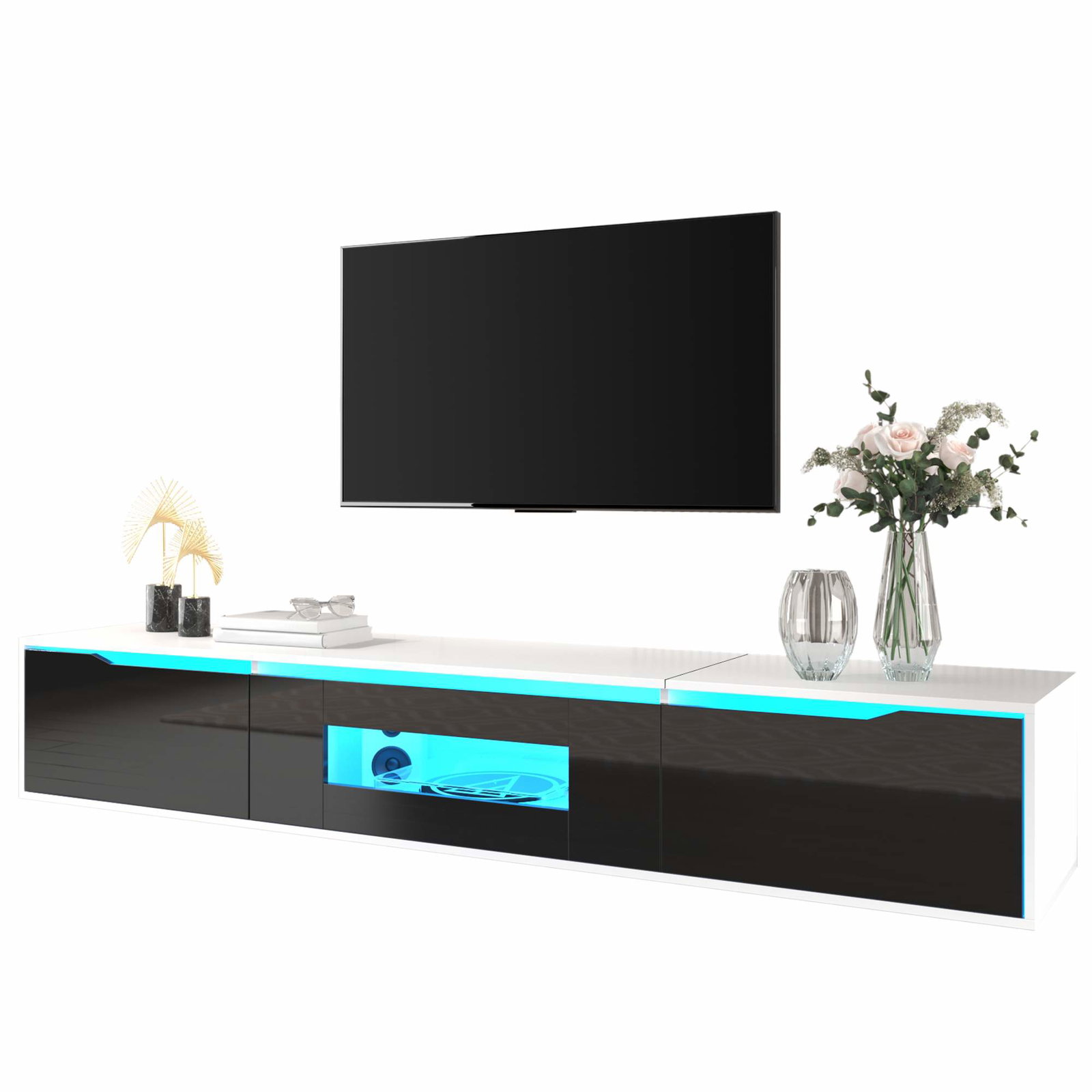 Sort/hvidt TV-bord med højglans og LED-lys