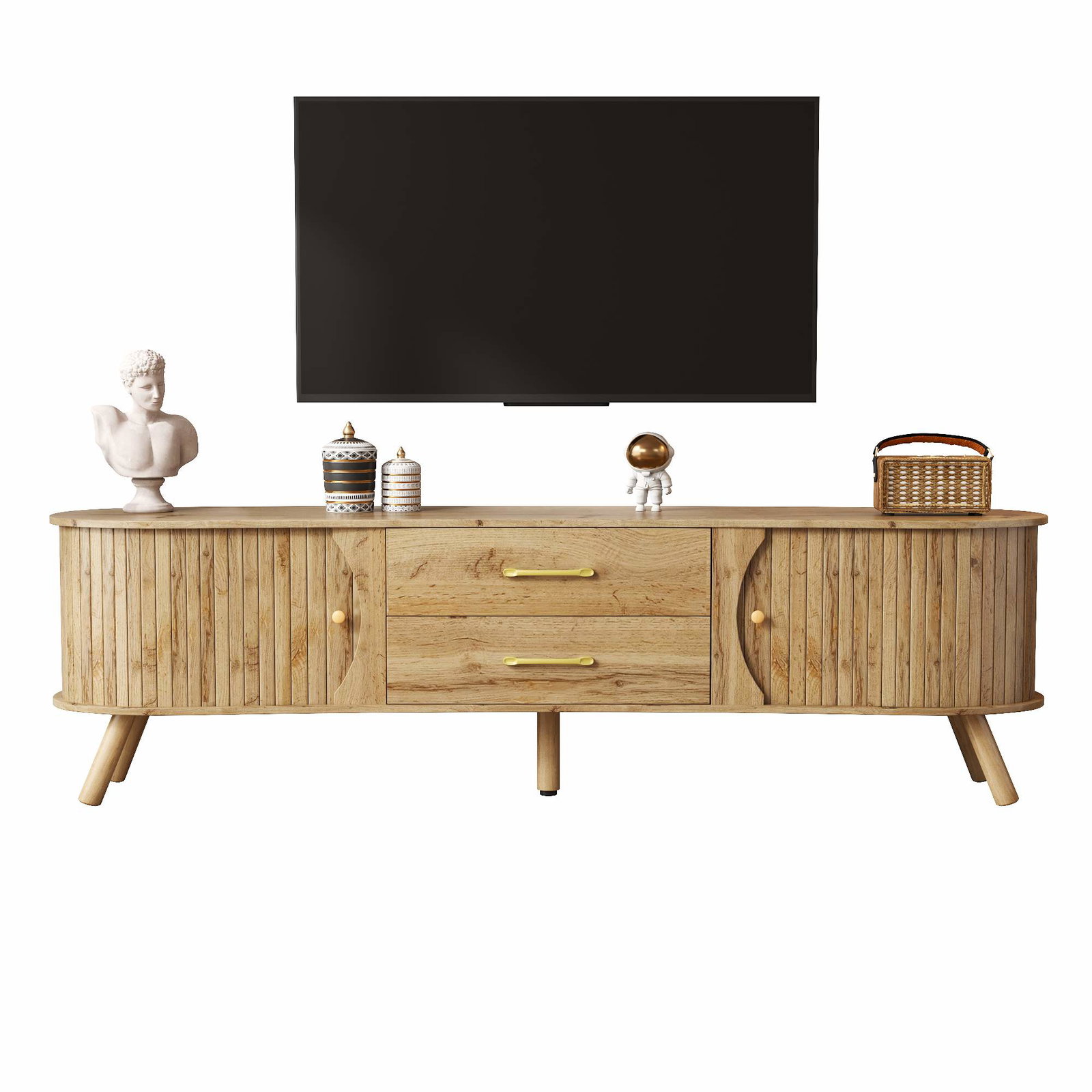 Ærteformet TV-bord – MDF, skydedøre, skuffer
