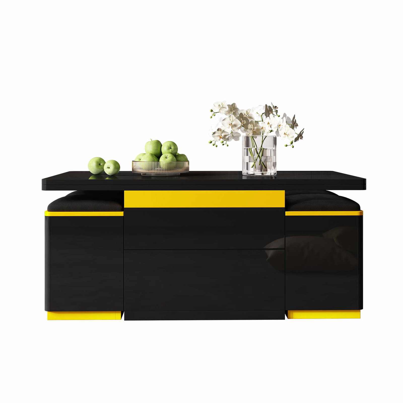 Justerbart sort sofabord med opbevaring – 100x50x43 cm