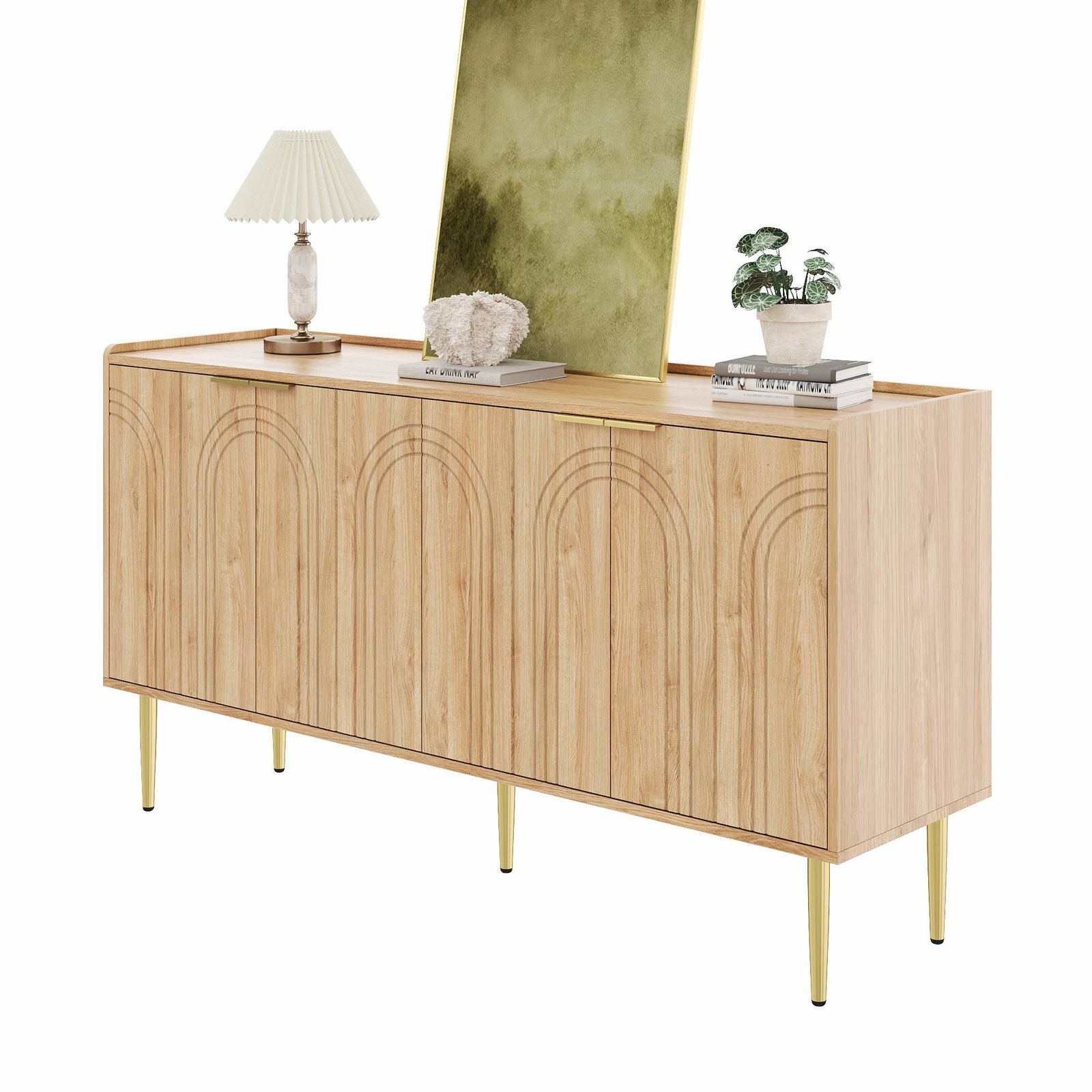 Moderne MDF skænk – justerbare hylder, naturlig finish