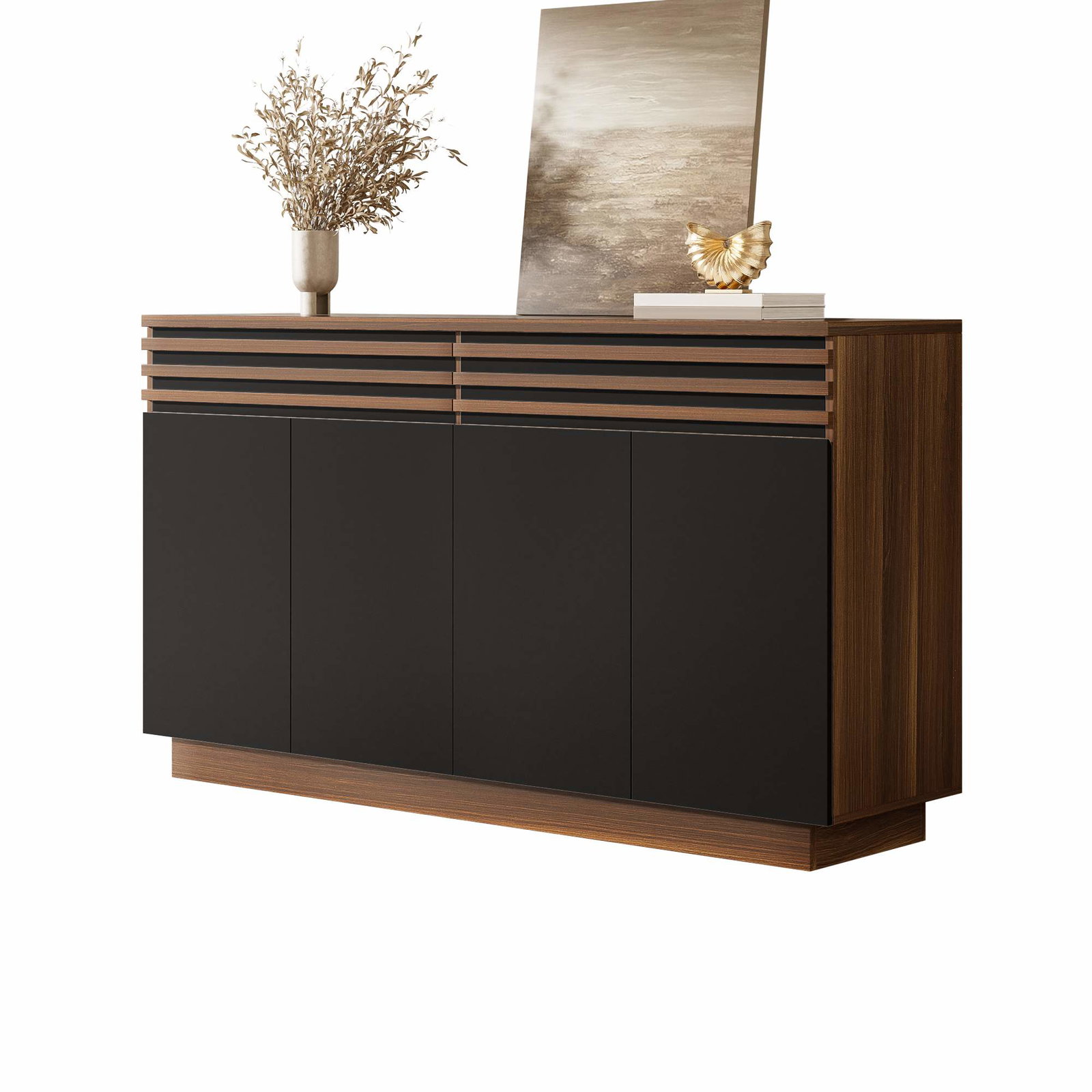 Moderne skænk med sorte døre – 150 x 40 x 85 cm