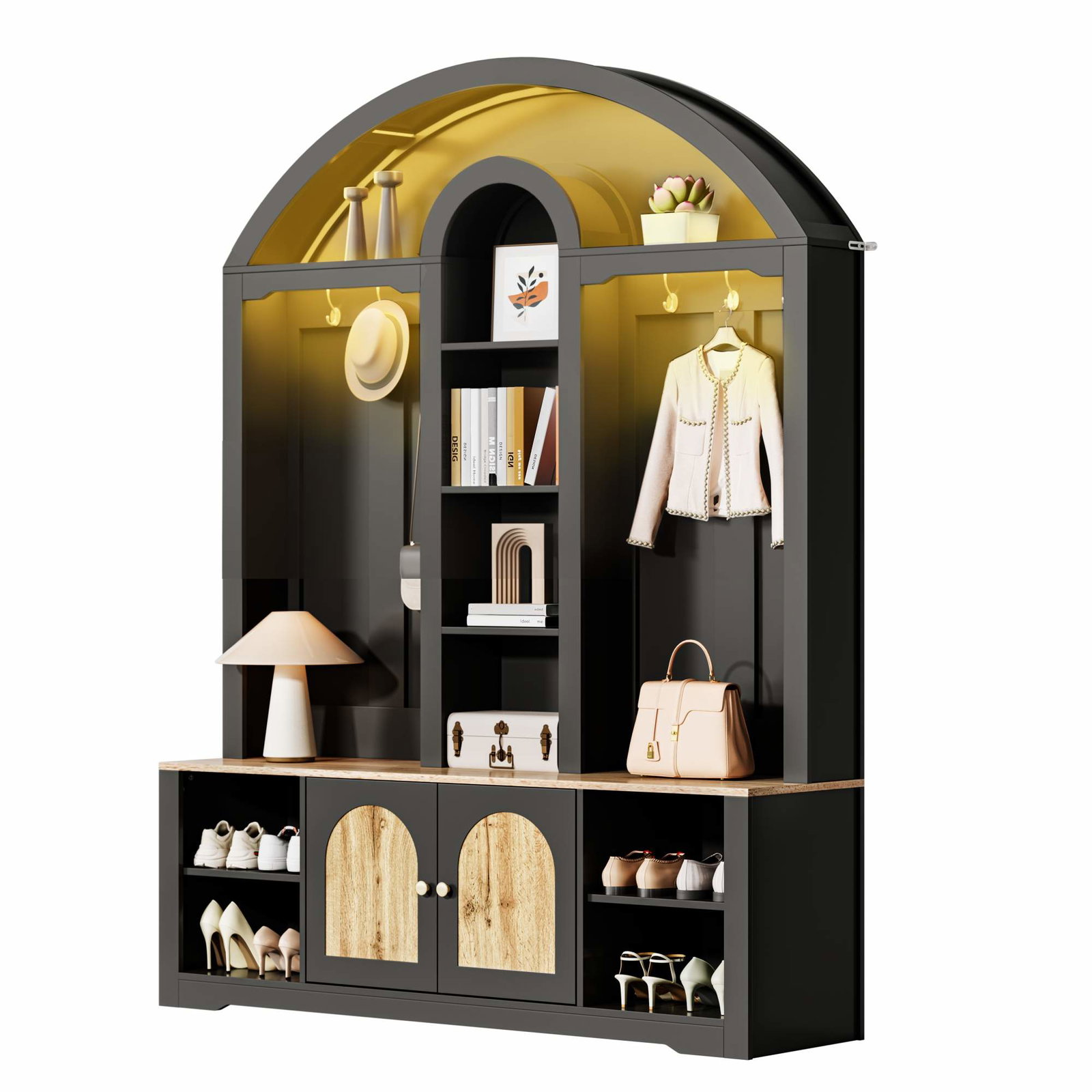 Garderobe med skohylde – Sort MDF, moderne design