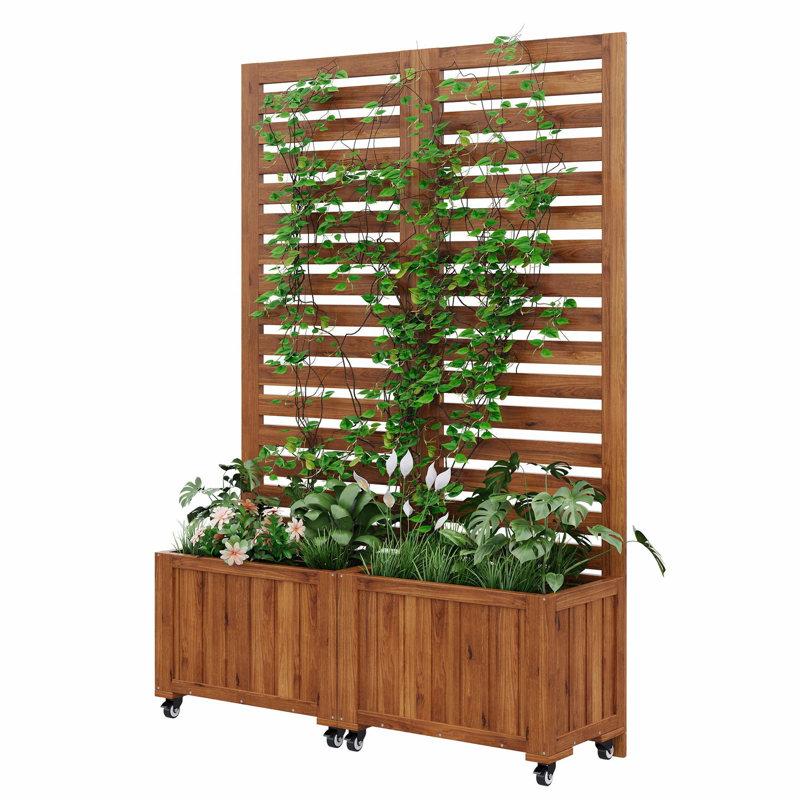 Udendørs plantekasse med espalier – brunt træ, mobilt design