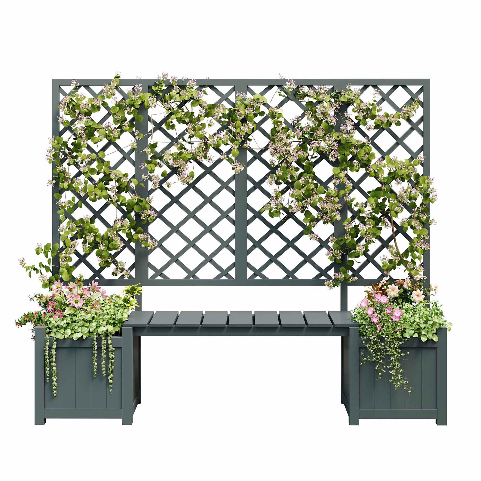 Plantekasse med espalier og siddepladser – Massivt fyrretræ