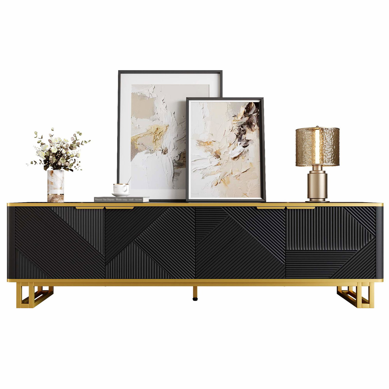 Sort & guld geometrisk tv-bord – 160 cm, MDF