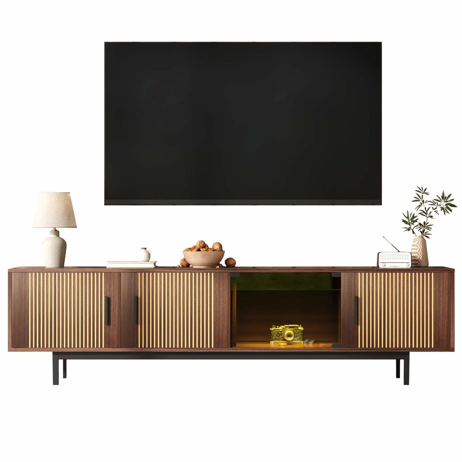 TV-bord med LED-lys og glasdøre