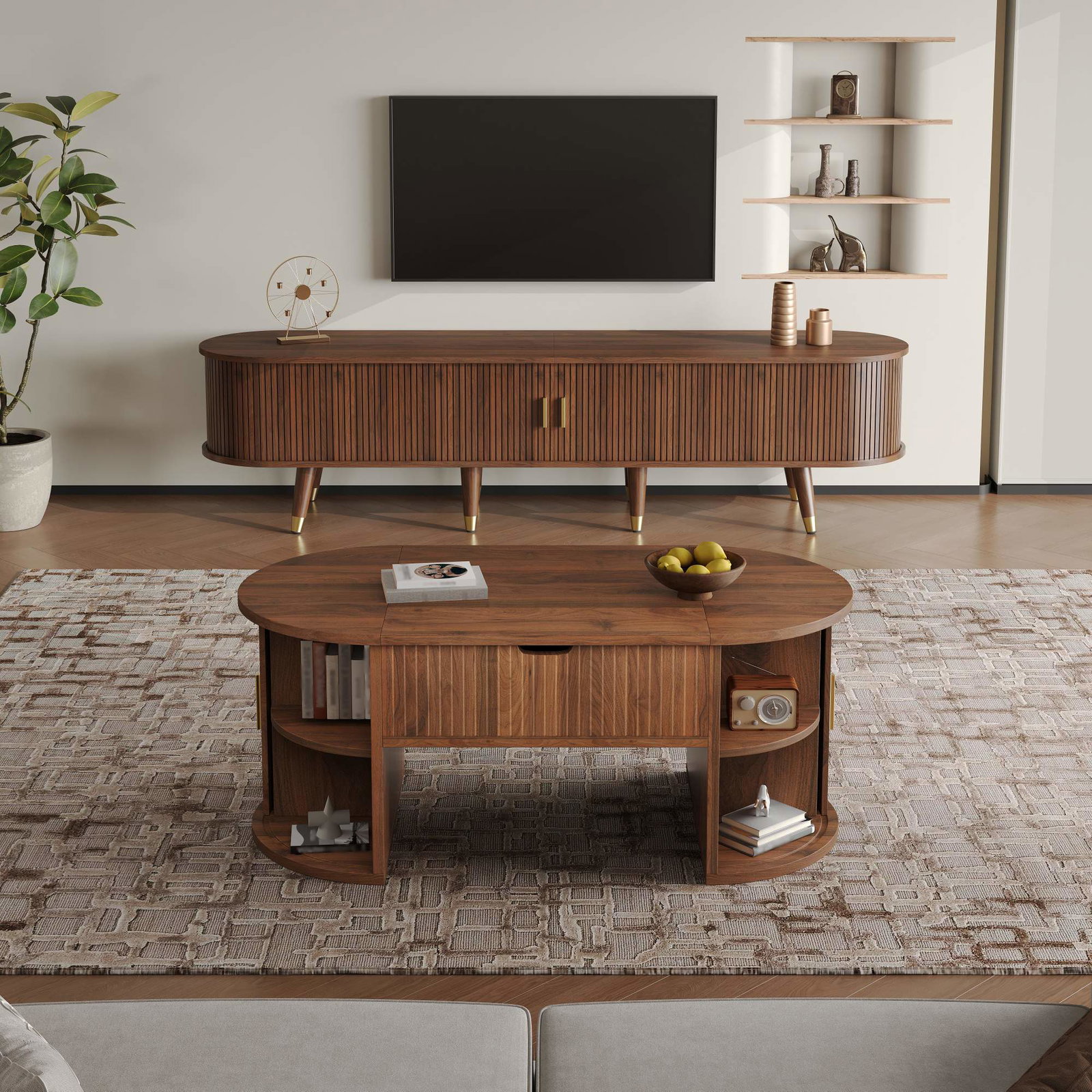 Mid-Century stuesæt – Løftebord, TV-skab