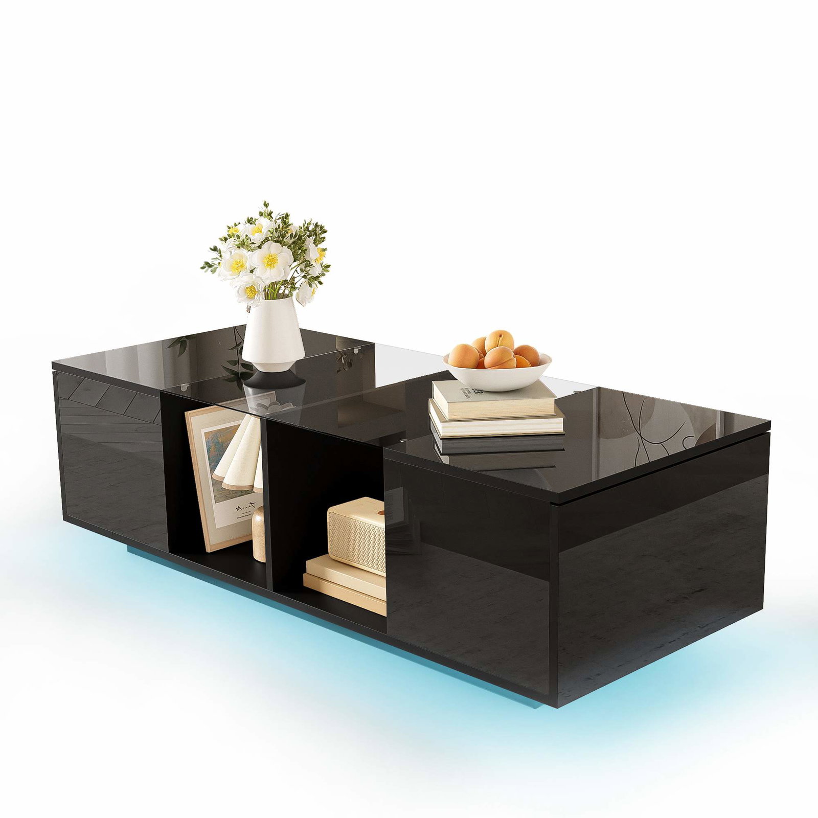 Sort sofabord med LED-lys – blank, 120 x 50 x 38,5 cm
