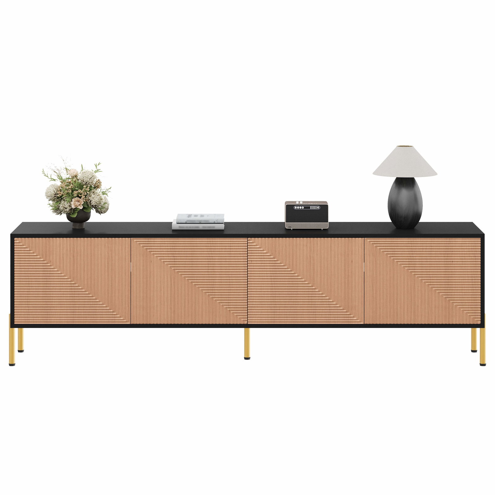 TV-bord med opbevaring, sort og naturlig, 179 cm