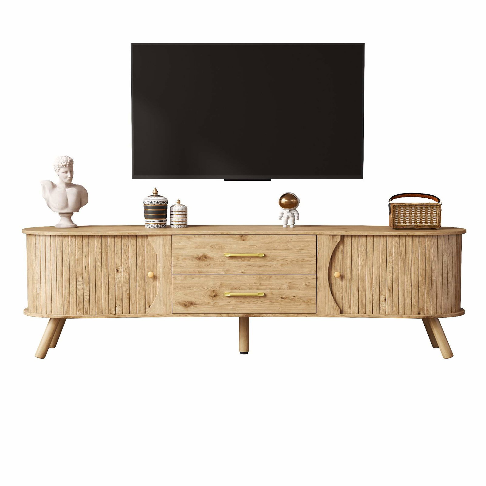 Ærteformet TV-bord, lodrette riller, MDF, 2 døre