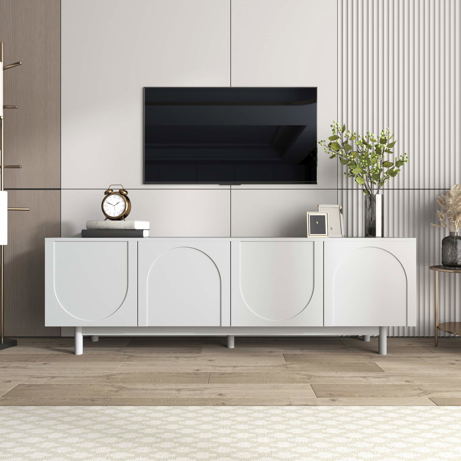 Hvidt TV-skab med justerbare hylder – 175 x 38 x 56 cm
