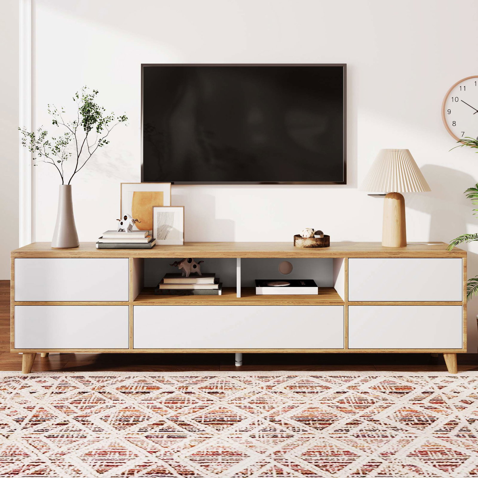 Hvidt og træ TV-bord – Moderne design, rigelig opbevaring