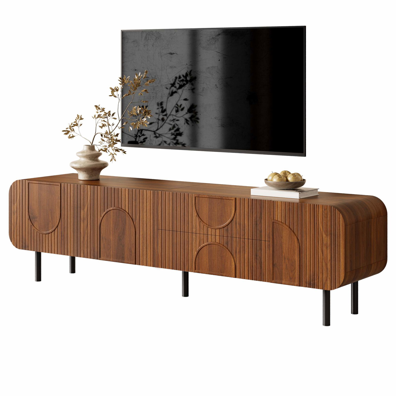 Mid-Century TV-bord – Valnød, 3 døre, 2 skuffer