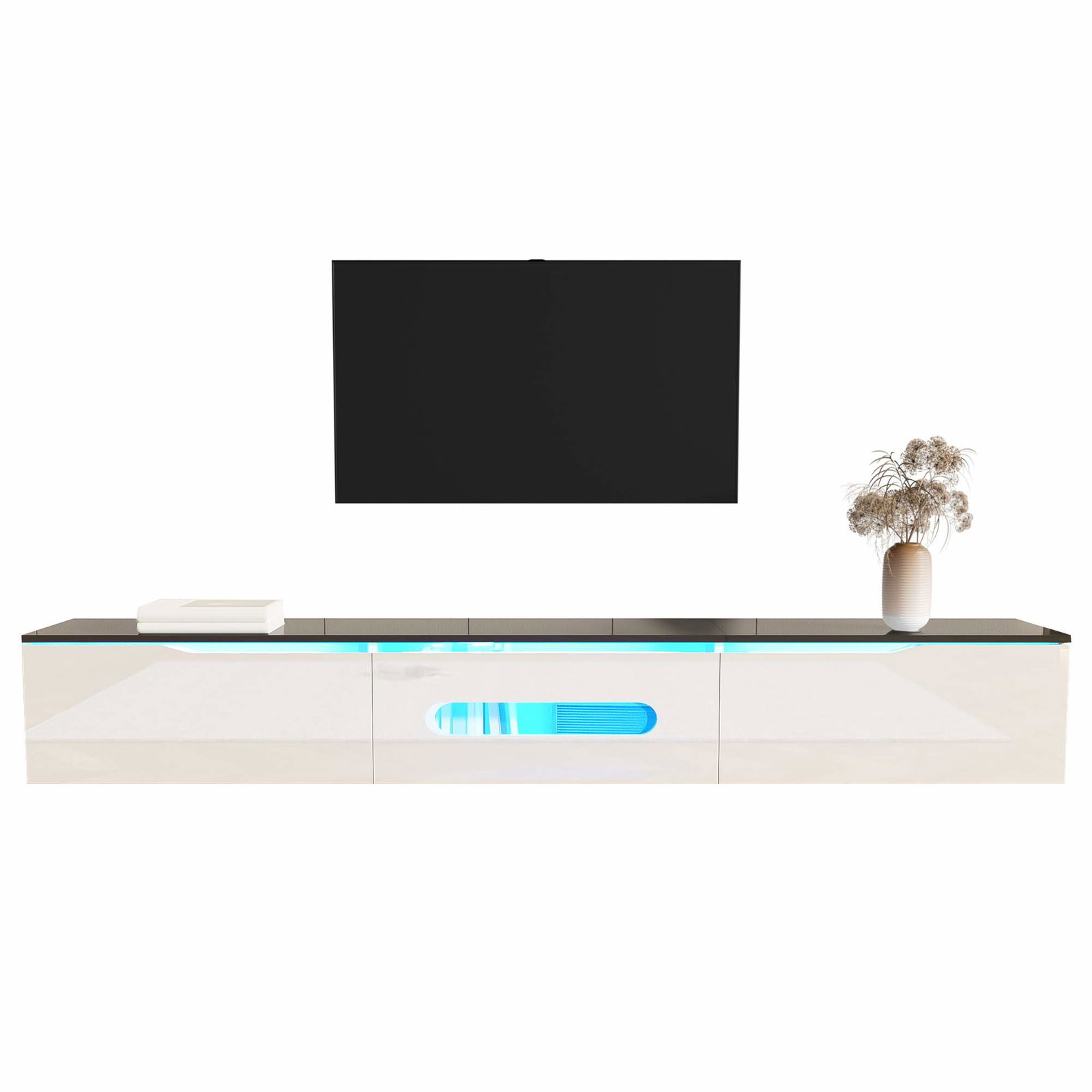 Sort/hvidt TV-bord, 180 cm, blankt, LED-lys