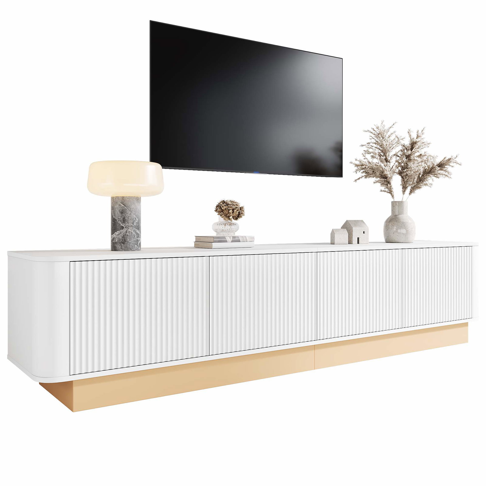 200 cm TV-bord – Opbevaring med 4 døre, justerbare hylder